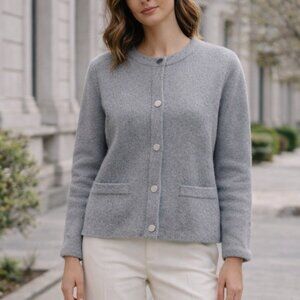 Theory Cropped Knit Jacket Felted Wool-Cashmere Light Heather Gray Size L